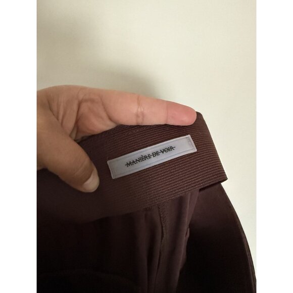 Manière‎ De Voir Women's Brown Satin Woodgrain Ruched Trousers Size 6 Luxury - Picture 8 of 11